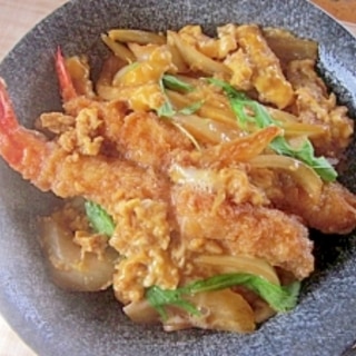 残ったエビフライで玉葱丼